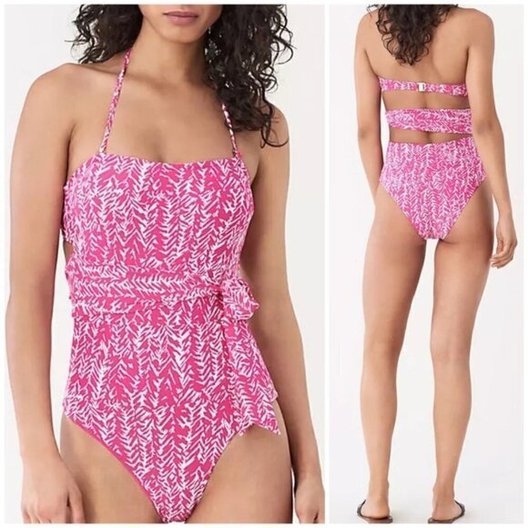 New DVF x Onia Charlotte Tie Waist Fuschia Purple One Piece Swimsuit NWT Medium - Picture 1 of 14
